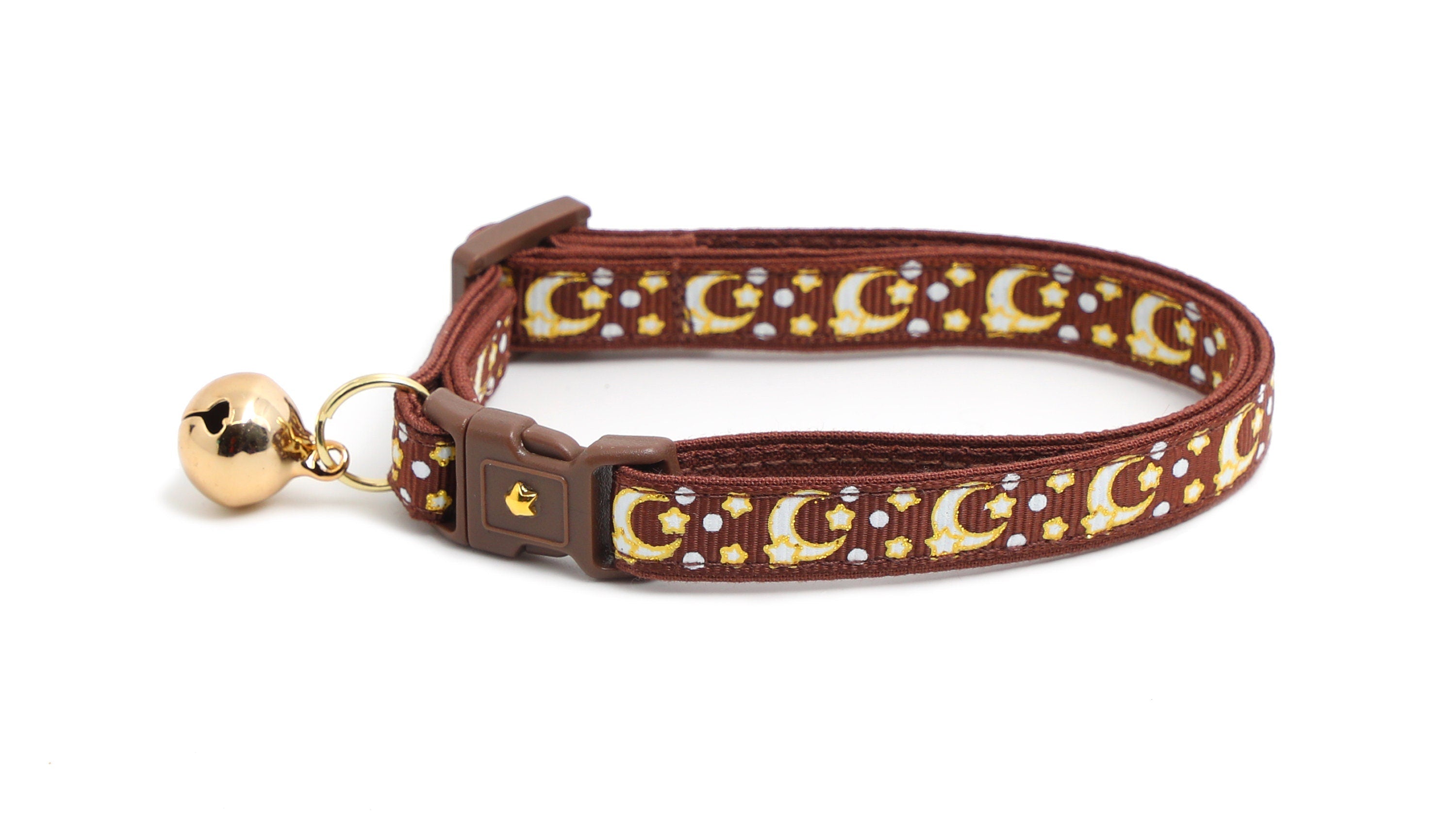 Gold Moons and Stars on Brown Cat Collar